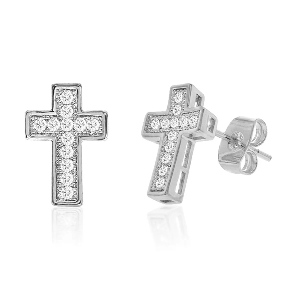 Diamond Look Cubic Zirconia Micro Pave Cross Earring