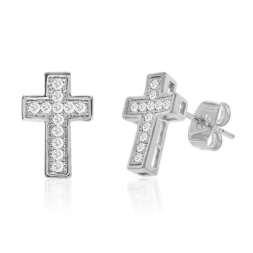 Diamond Look Cubic Zirconia Micro Pave Cross Earring