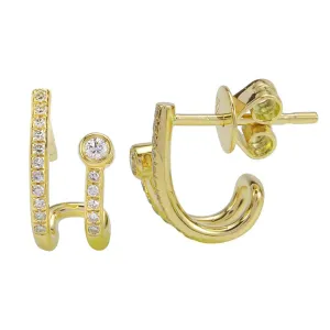 Double Row Huggie Round Bezel Hoop