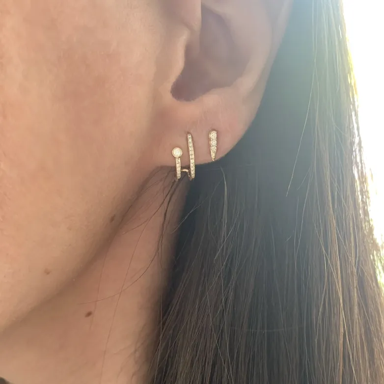 Double Row Huggie Round Bezel Hoop