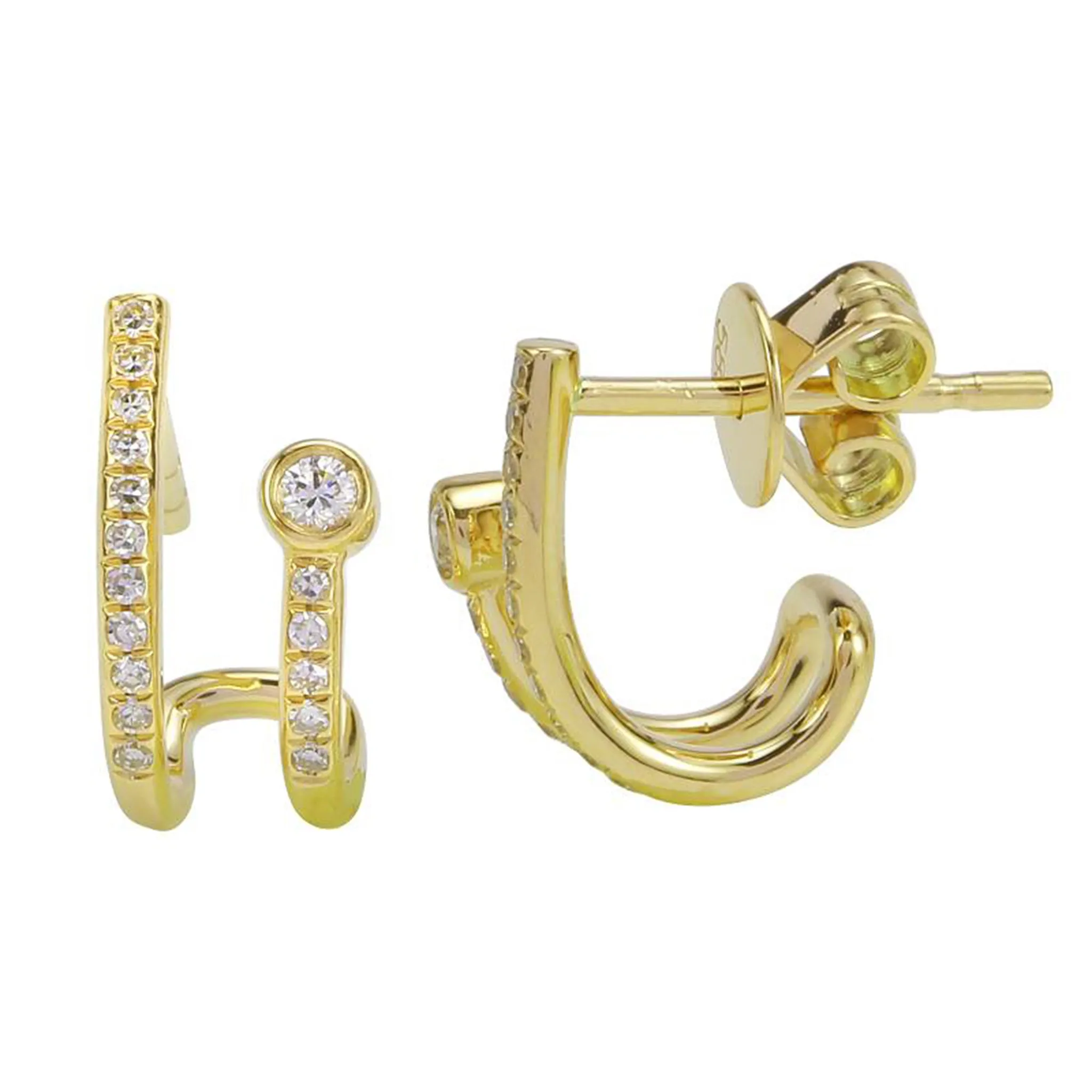 Double Row Huggie Round Bezel Hoop