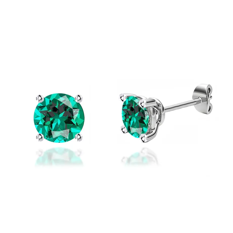 DOVE - Round Emerald 18k White Gold Stud Earrings