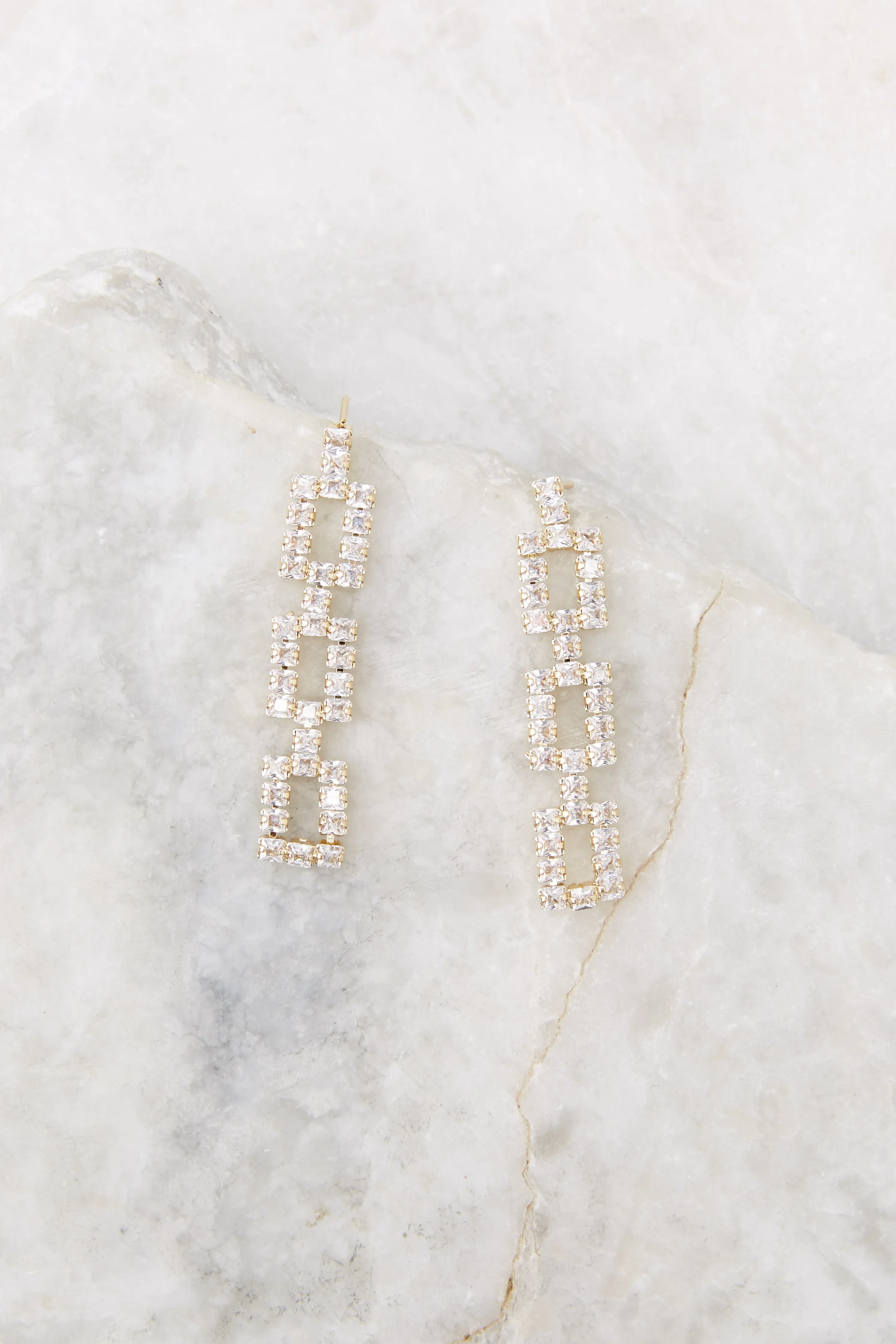 Drop Square Gold Crystal Earrings