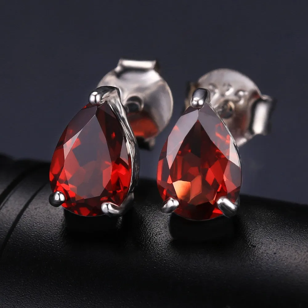 Earrings JewelryPalace Pear 1.8ct Natural Red Garnet Birthstone Stud 925 Sterling Silver