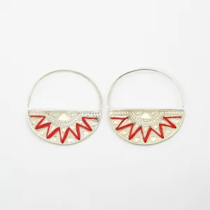 Earrings Silver Embroidered Hoop
