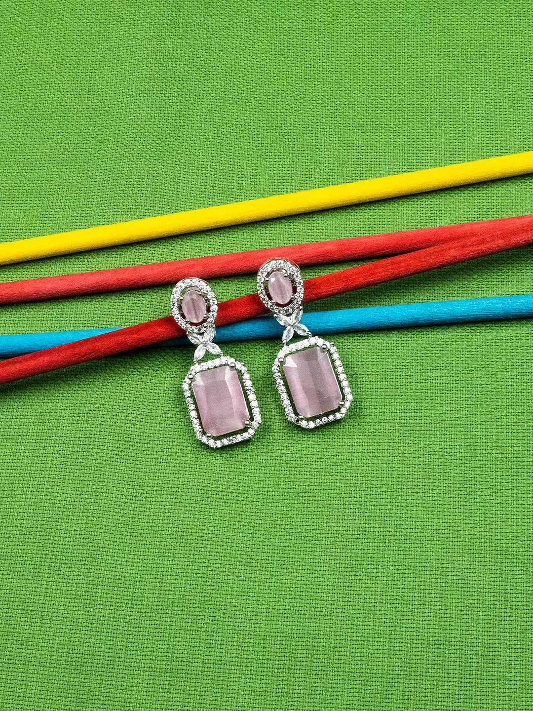 Elegant Designer Pastel Pink CZ AD Party Earrings | Sparkle & Style