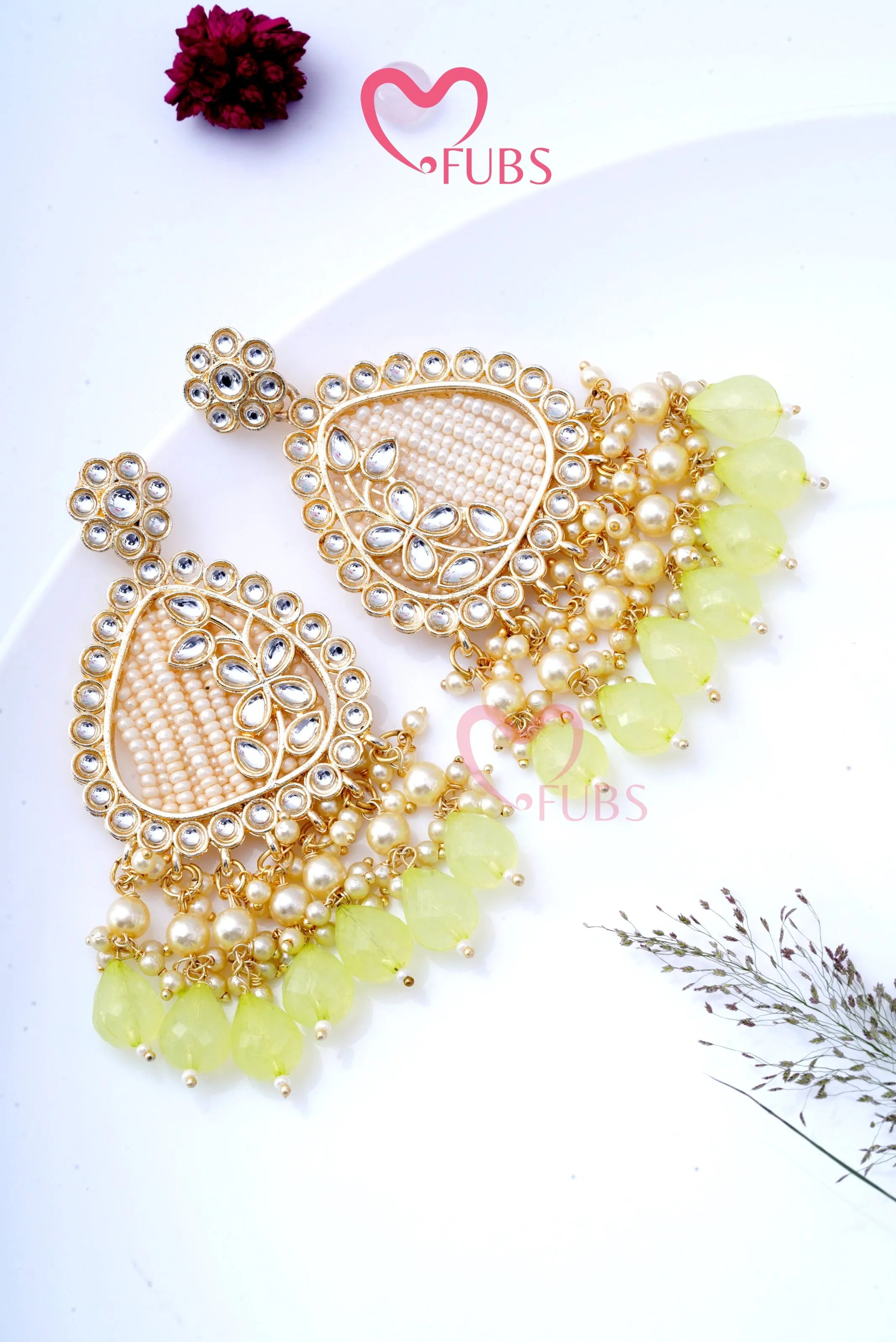 Elegant Leafy Design Party Wear Pearl Drop Earrings