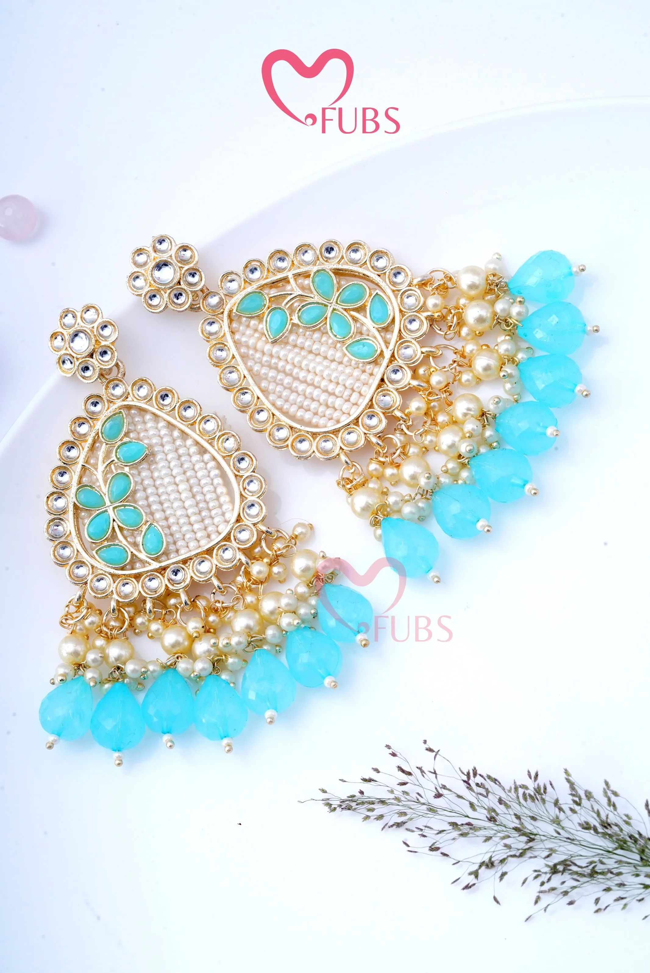 Elegant Leafy Design Party Wear Pearl Drop Earrings