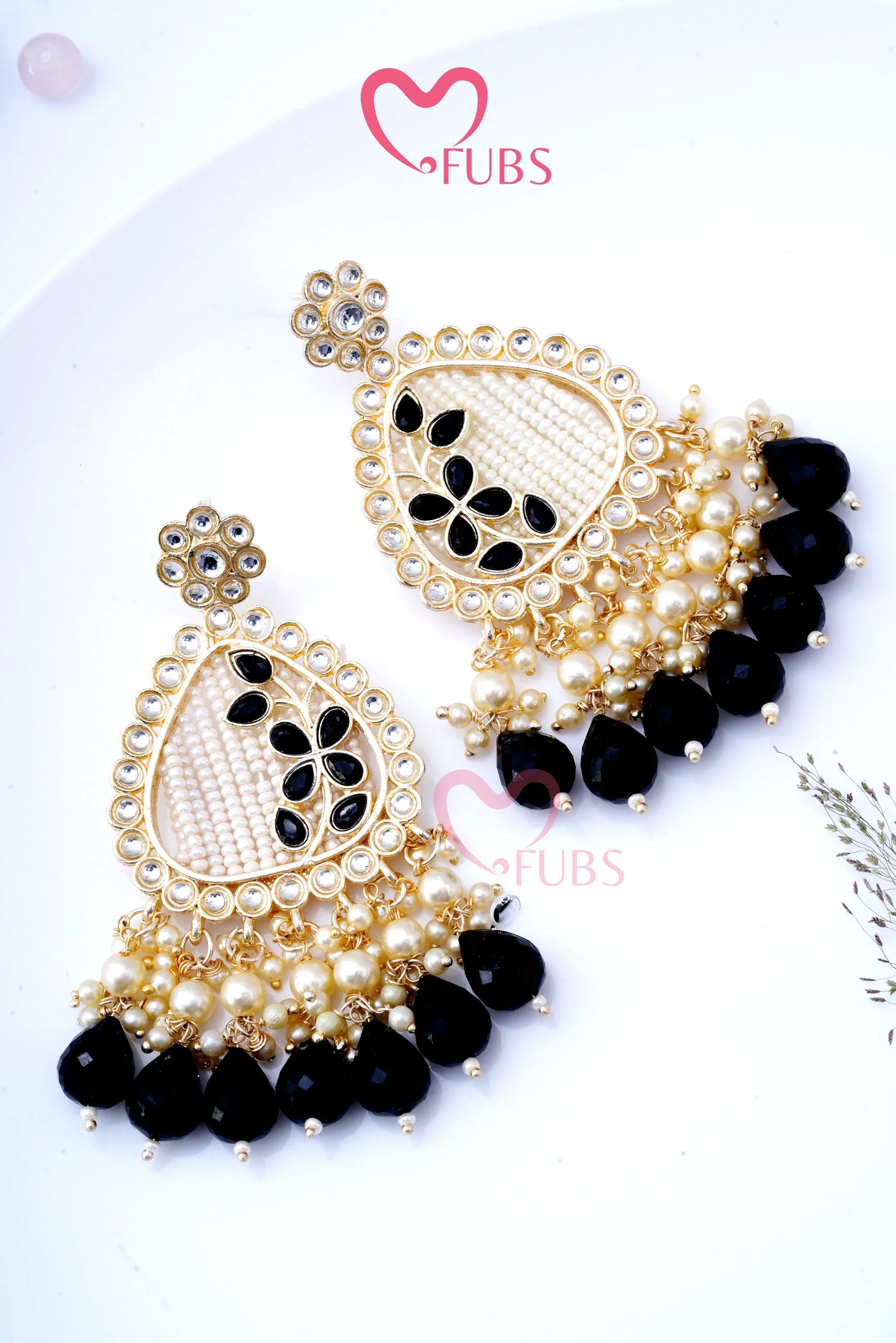 Elegant Leafy Design Party Wear Pearl Drop Earrings