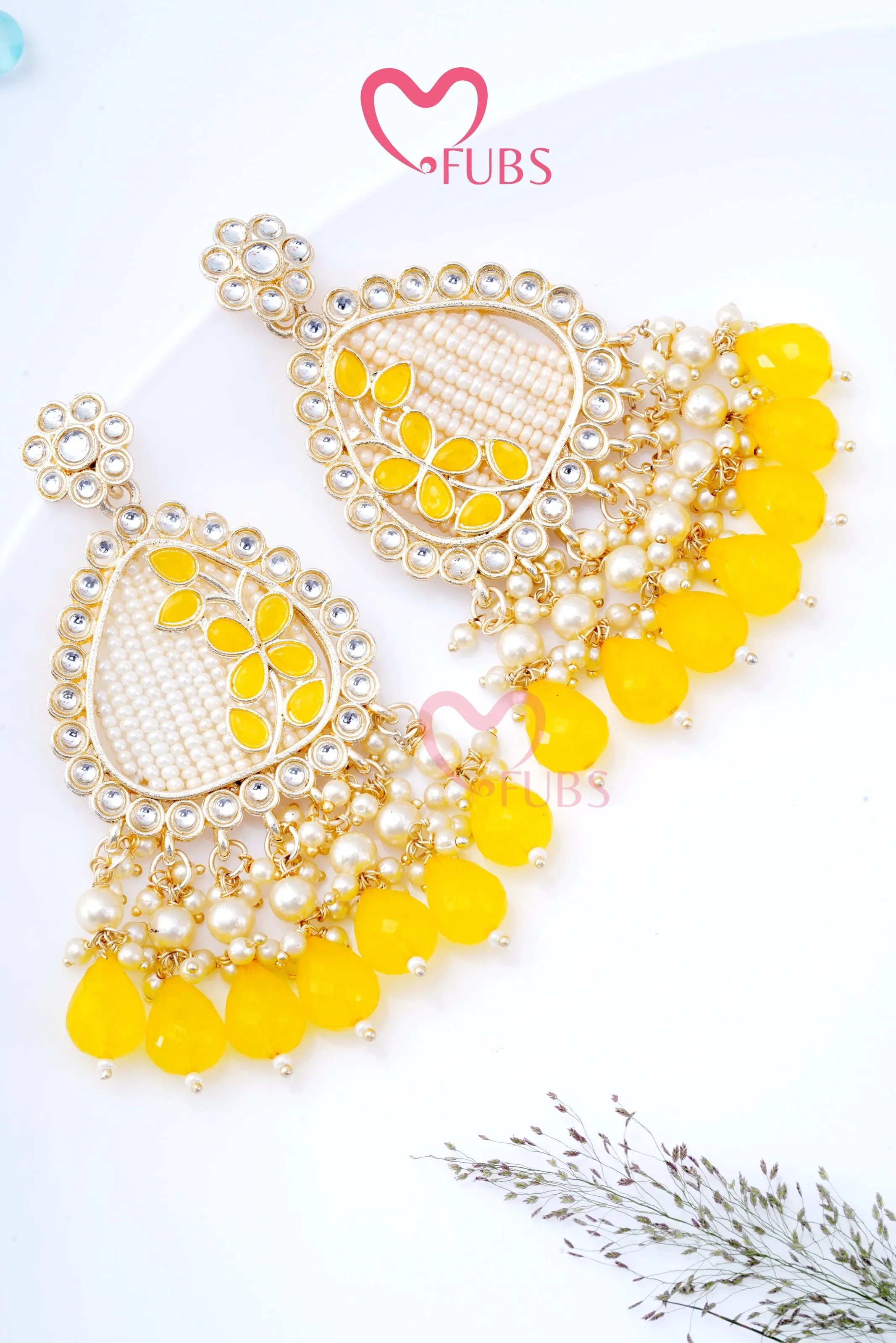 Elegant Leafy Design Party Wear Pearl Drop Earrings