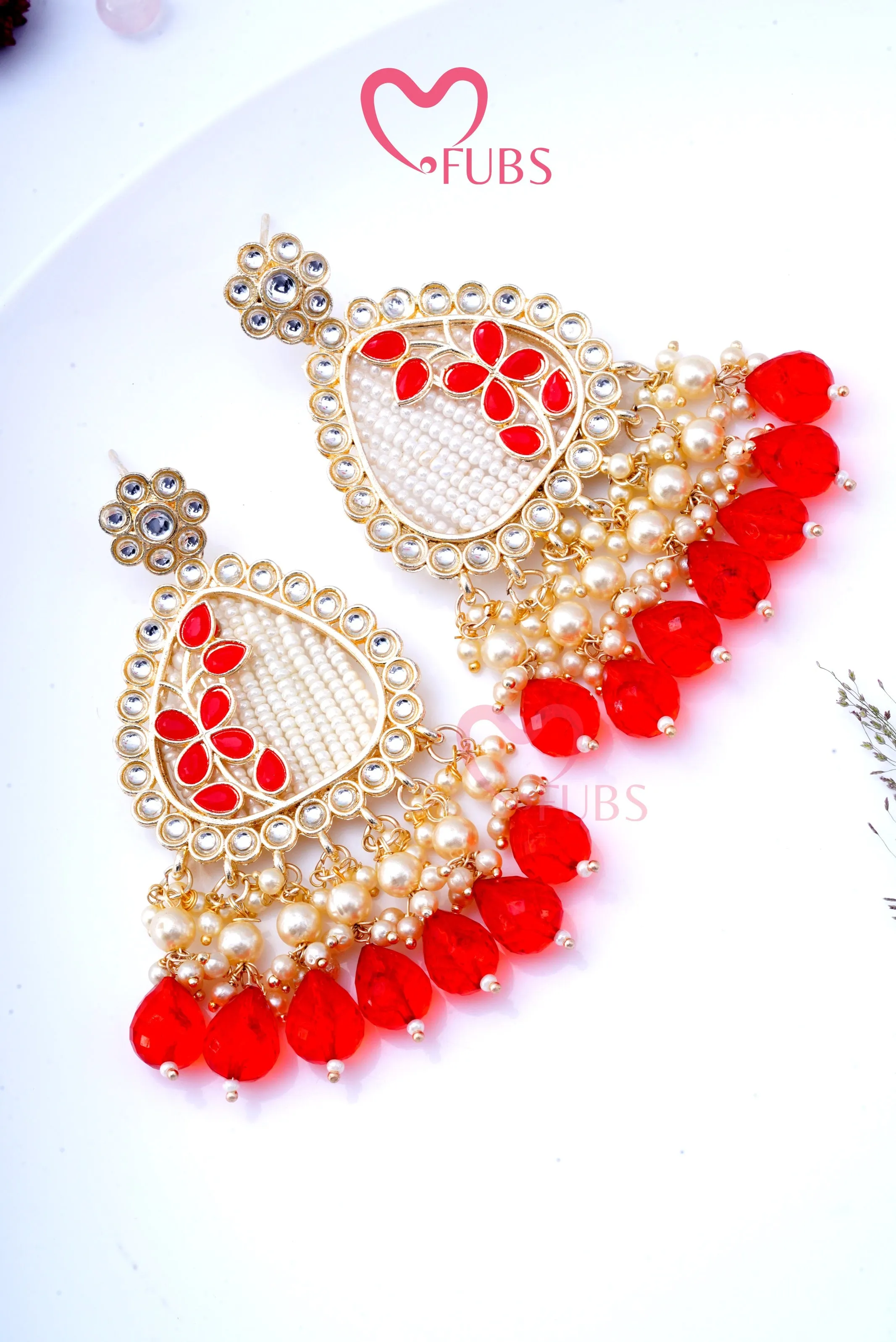 Elegant Leafy Design Party Wear Pearl Drop Earrings