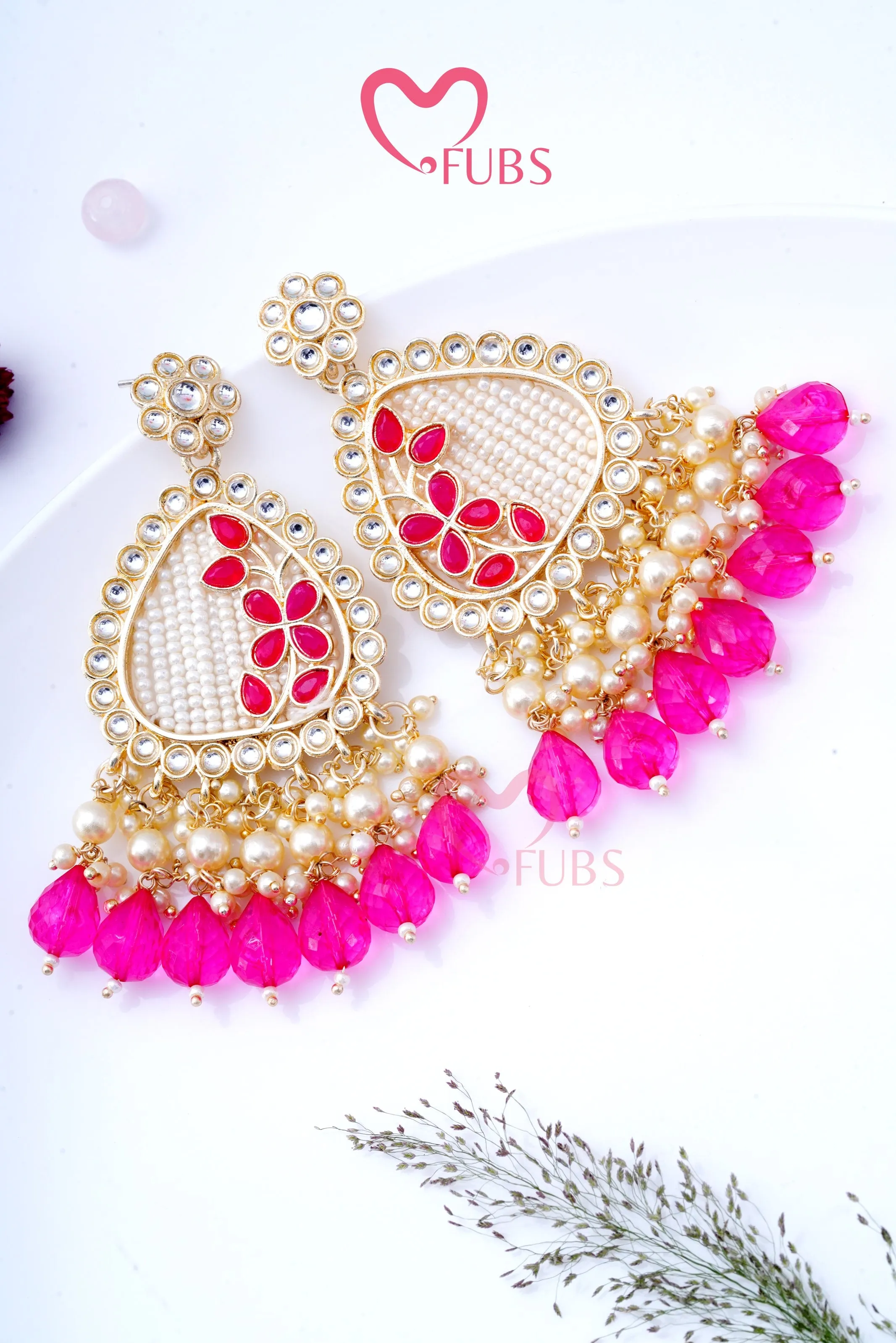 Elegant Leafy Design Party Wear Pearl Drop Earrings