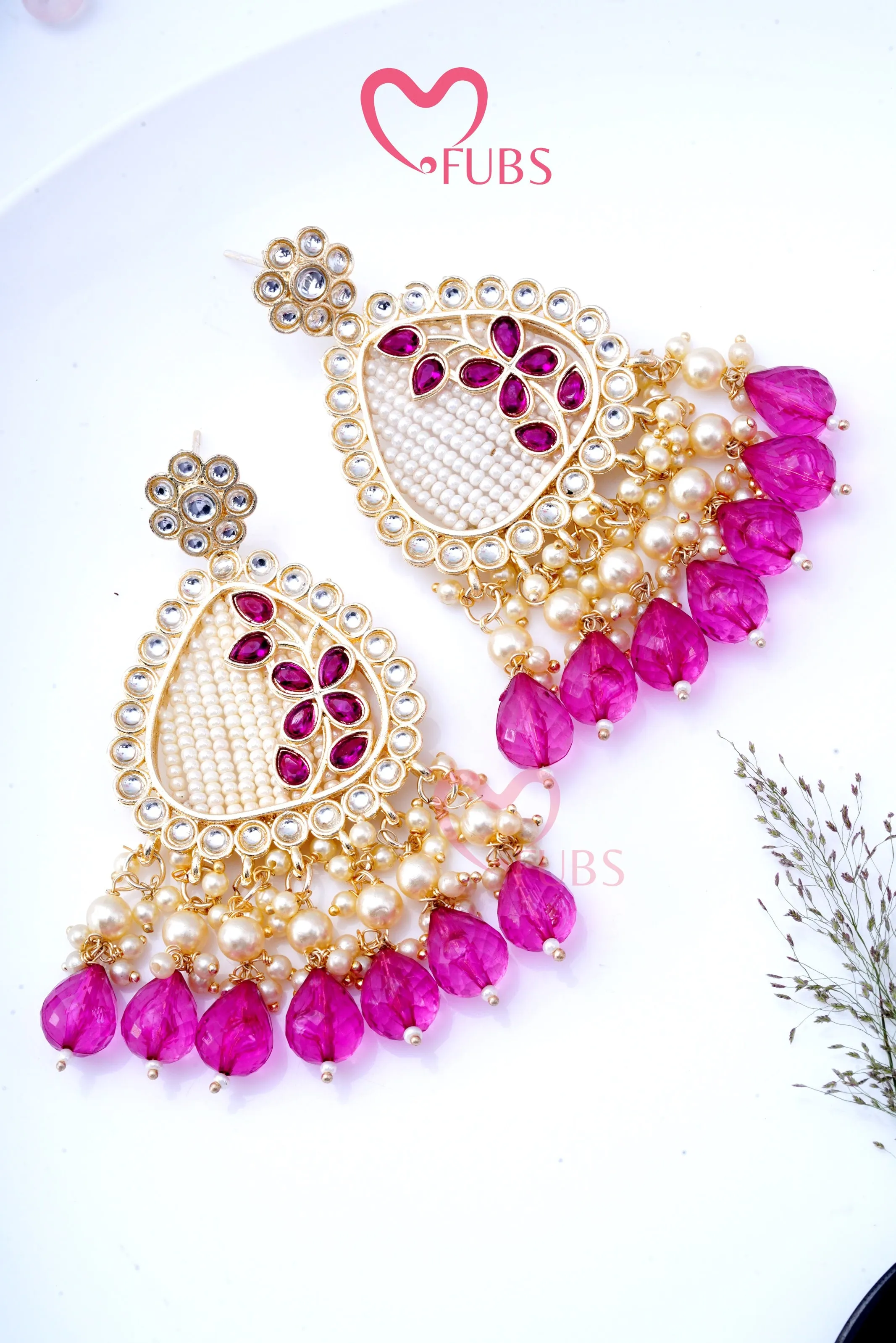 Elegant Leafy Design Party Wear Pearl Drop Earrings