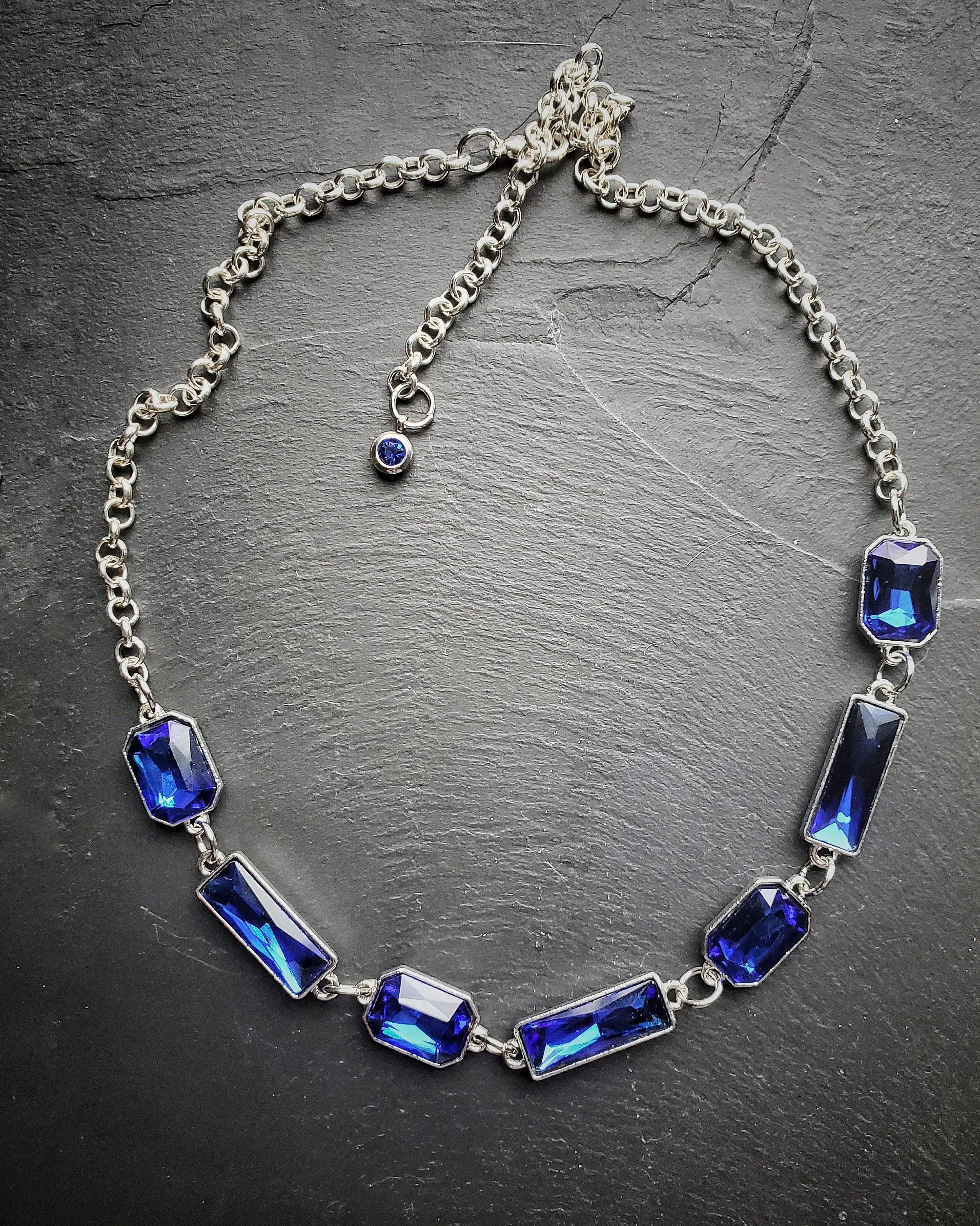 Emerald Cut Rhinestone Necklace in Green or Blue