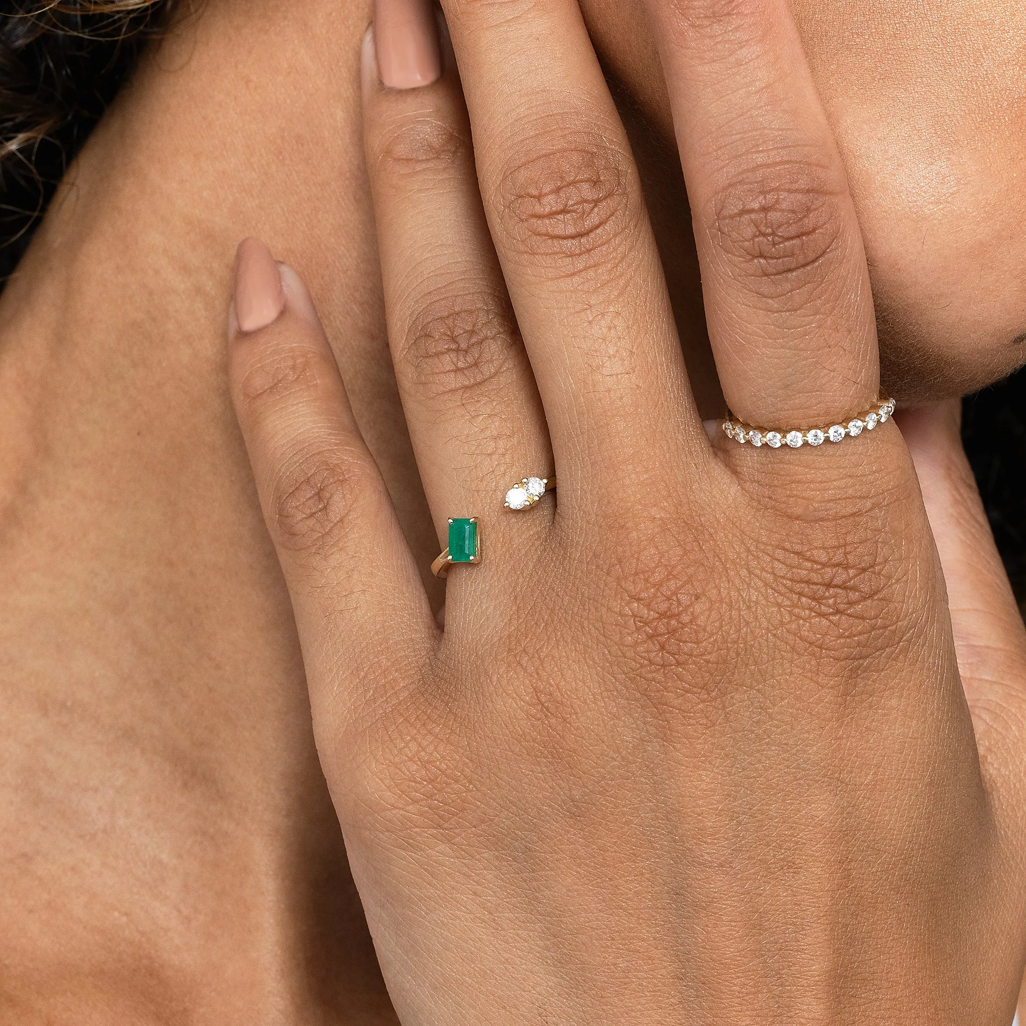 Emerald Diamond Open Ring, Nora