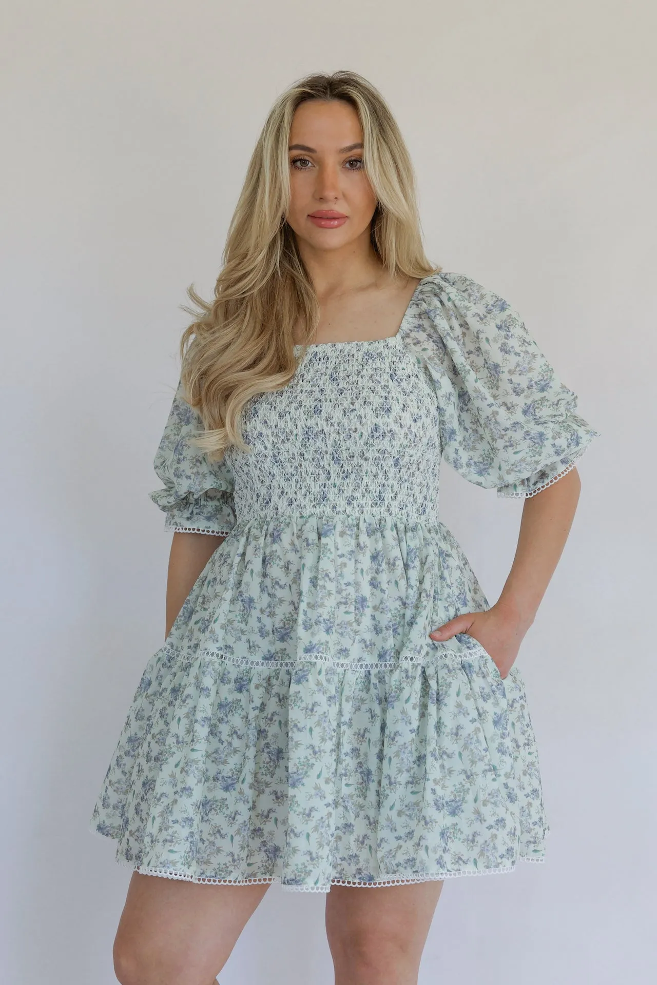 Emory Blue Floral Mini Dress