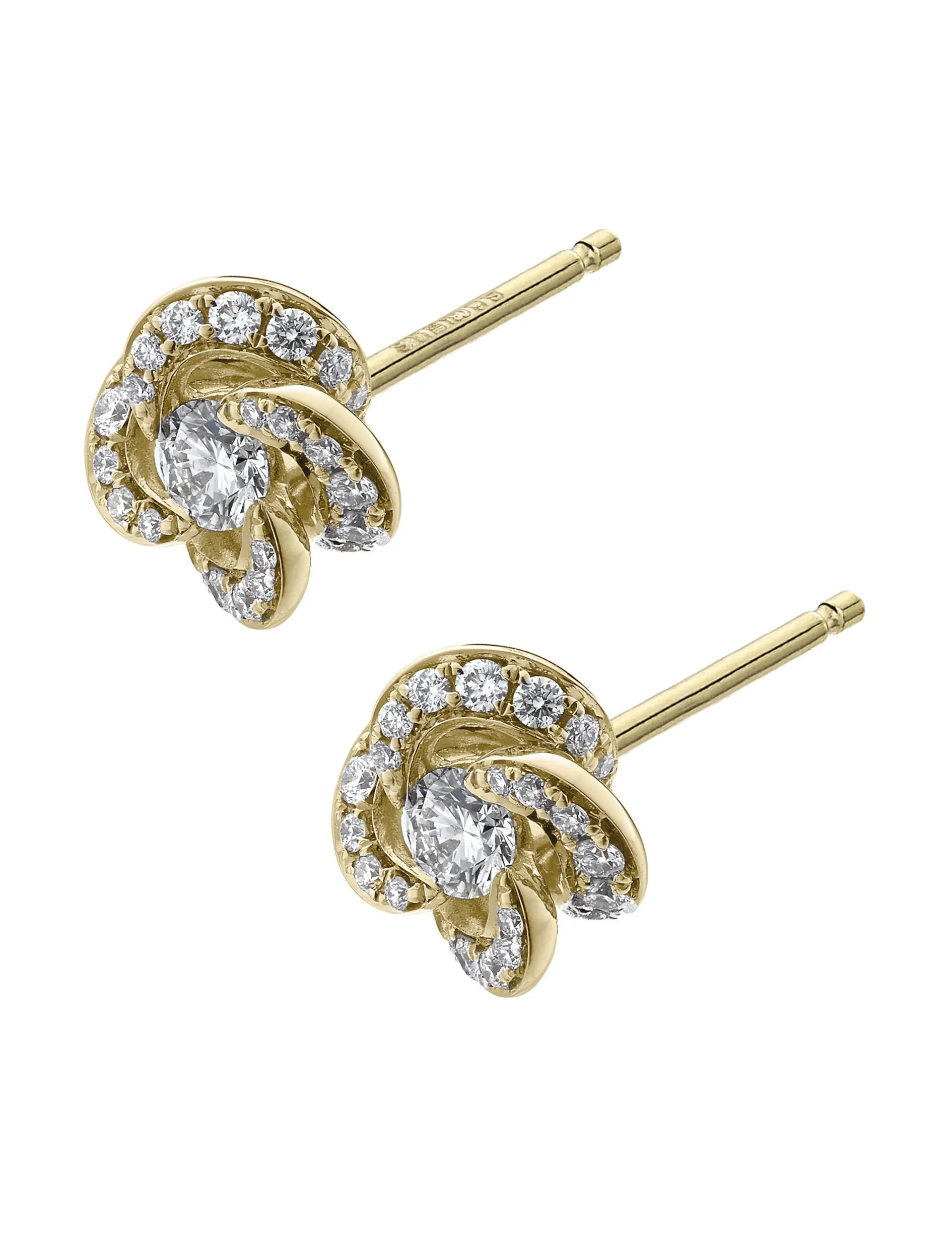 Entwined Petal Flower Earrings - 18ct Yellow Gold & 0.10ct Diamond