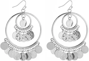 Fashion Disc Tassel Long Dangle Drop Earrings for Women Vintage Boho Round Coin Hollow Circle Moon Shaped Big Chandelier Statement Dangling Hypoallergenic Indian Bollywood Jewelry Gift for Her Xmas Thanksgiving