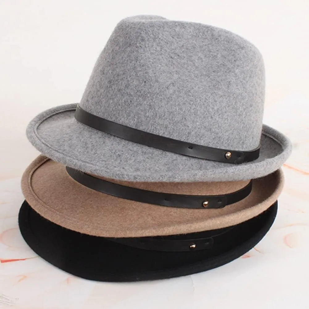 Fedora Hat 100% Wool Felt Classic Panama Hat Wide Brim Hat with Belt for Men Women