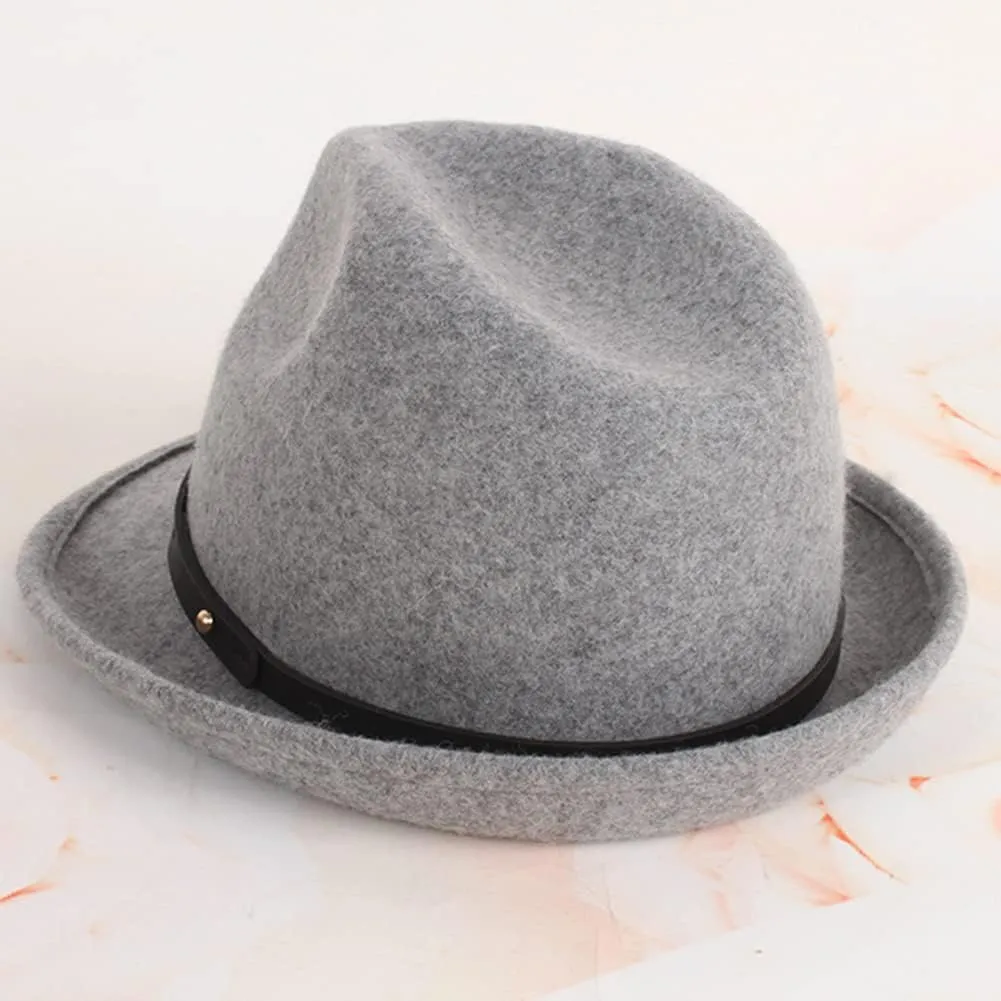 Fedora Hat 100% Wool Felt Classic Panama Hat Wide Brim Hat with Belt for Men Women