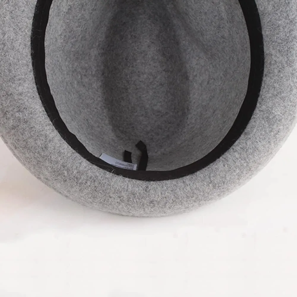 Fedora Hat 100% Wool Felt Classic Panama Hat Wide Brim Hat with Belt for Men Women