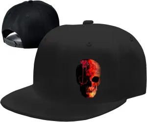 Flat Bill Hats for Men Snapback Hats Skull Skeleton Hat Flat Brim Fitted Hat Adjust Black Baseball Caps for Men