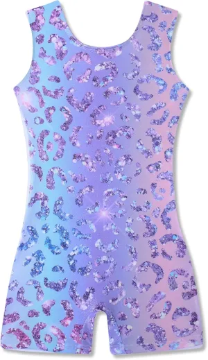 Funnycokid Girls Gymnastics Leotards with Shorts Sparkle Dance Unitards Mermaid Active Biketards 2-10 Years