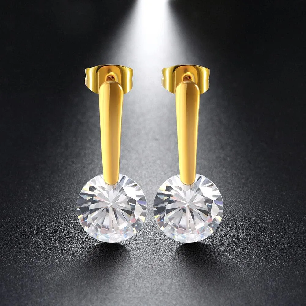 Gold Drop Earring Round Cubic Zirconia Stone Dangle Drop Earrings