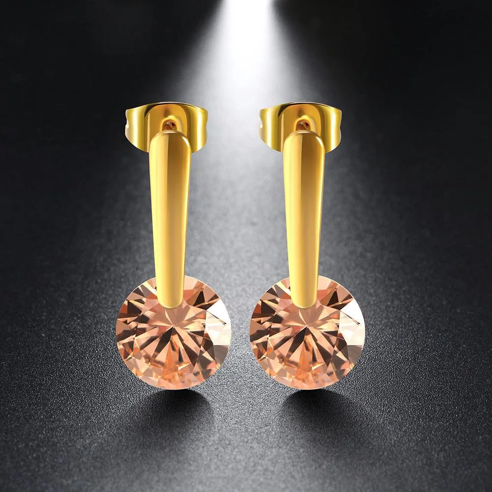 Gold Drop Earring Round Cubic Zirconia Stone Dangle Drop Earrings