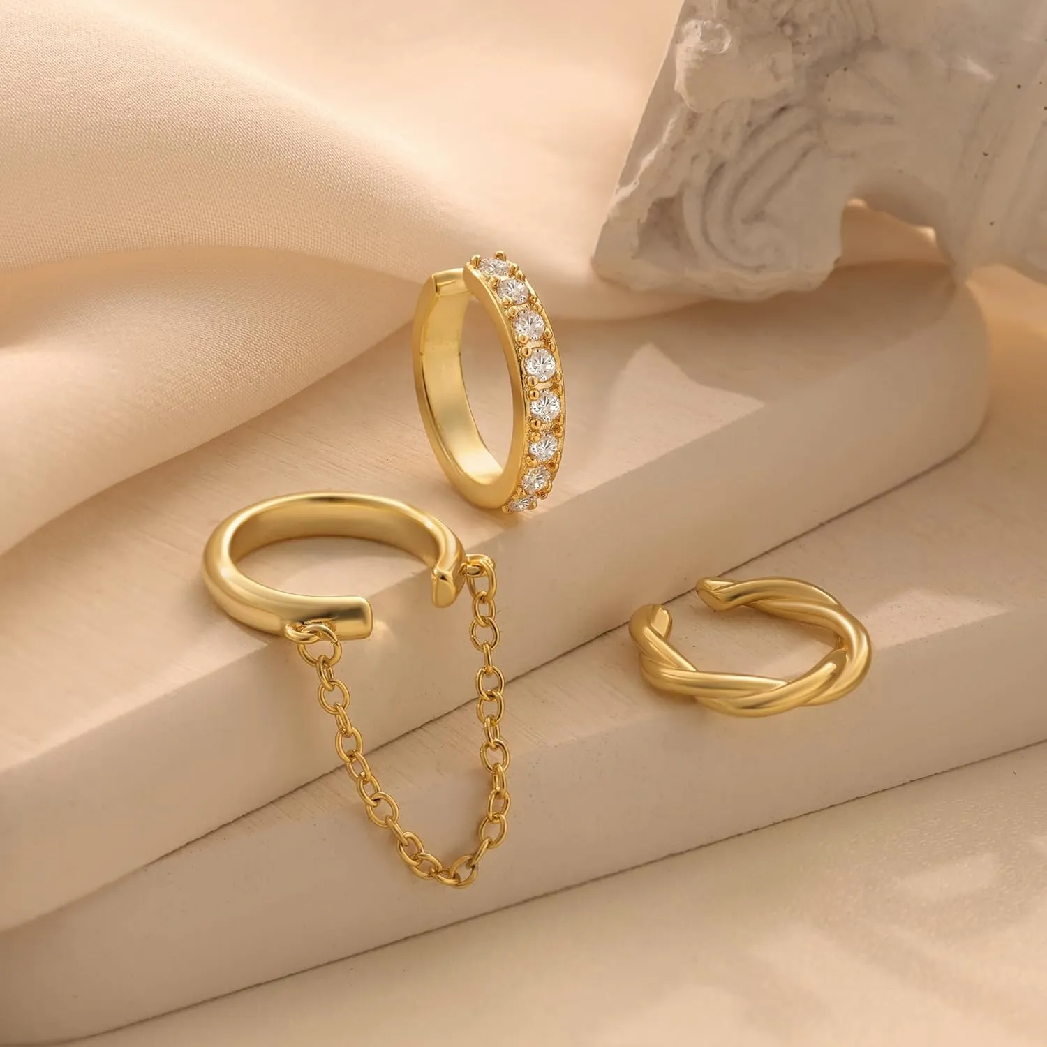 Gold Ear Cuff Earrings for Women Non Piercing, 14K Gold Plated/Silver Cuff Earrings for Women, Hypoallergenic Cubic Zirconia Cartilage Hoop Earring Fashion Jewelry Set