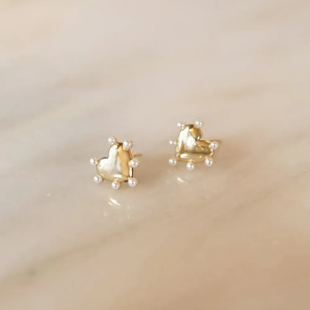 Heart Pearl Stud Earrings 18ct Gold Plate
