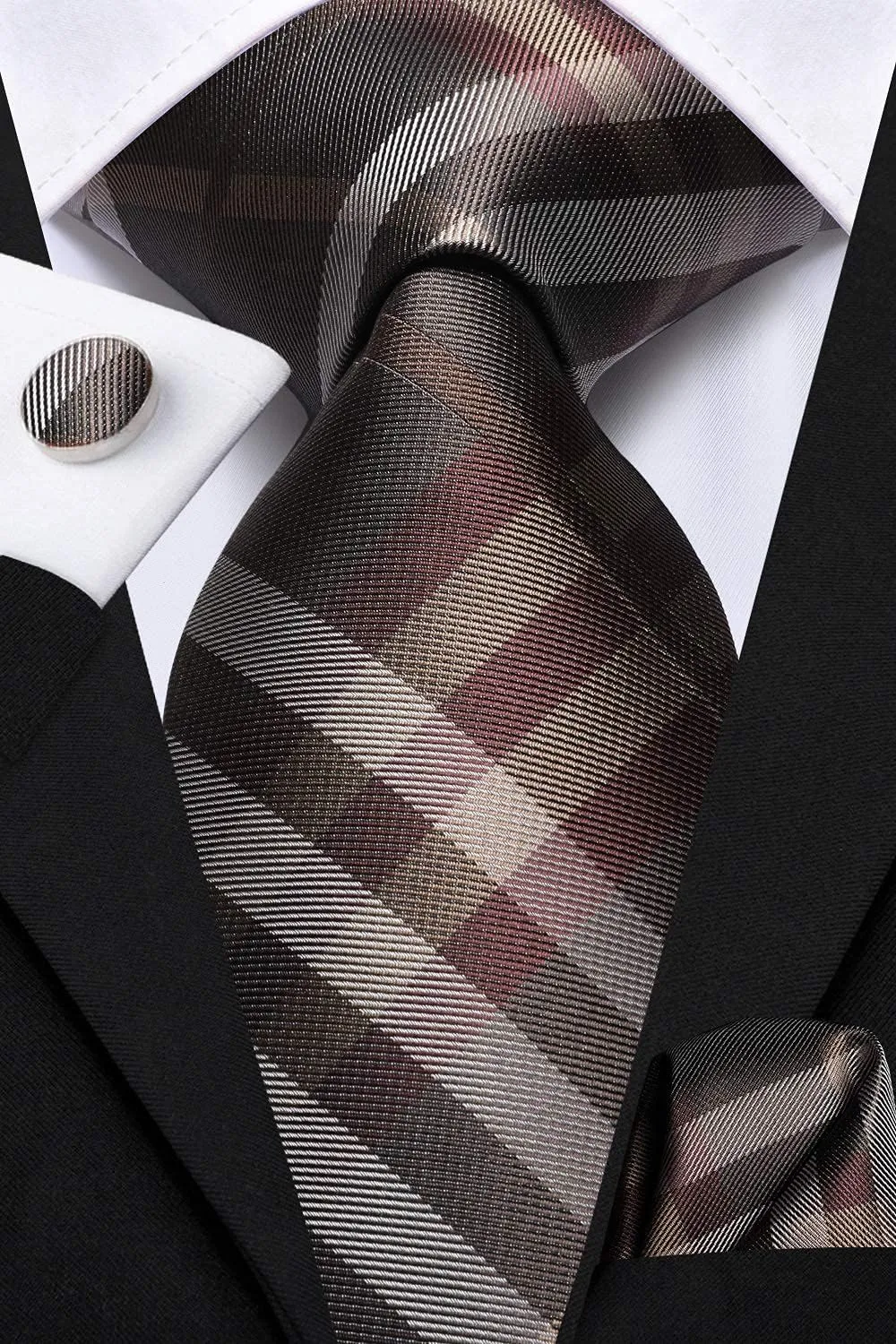Hi-Tie Men Ties Bowtie Set Woven Silk Necktie Bow Tie and Pocket Square Cufflinks Set with Tie Clip or Flower Lapel Pin