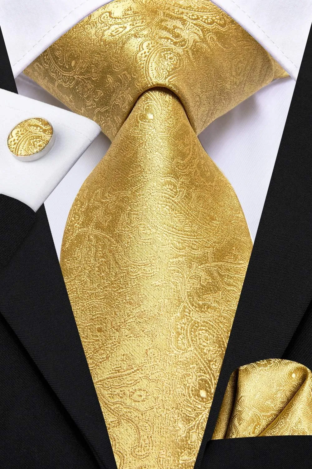 Hi-Tie Men Ties Bowtie Set Woven Silk Necktie Bow Tie and Pocket Square Cufflinks Set with Tie Clip or Flower Lapel Pin