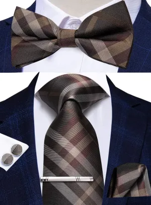 Hi-Tie Men Ties Bowtie Set Woven Silk Necktie Bow Tie and Pocket Square Cufflinks Set with Tie Clip or Flower Lapel Pin