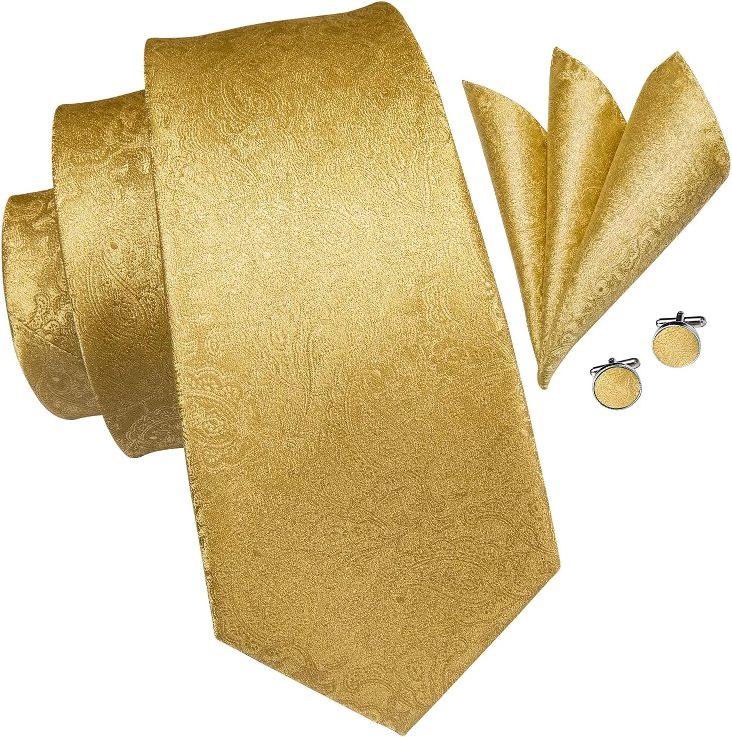 Hi-Tie Men Ties Bowtie Set Woven Silk Necktie Bow Tie and Pocket Square Cufflinks Set with Tie Clip or Flower Lapel Pin