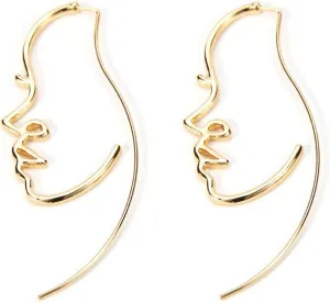 Hollowed out face drop earrings for women gold plated punk earrings Jewelry (gold)