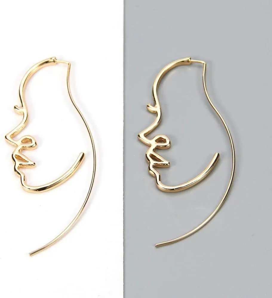 Hollowed out face drop earrings for women gold plated punk earrings Jewelry (gold)
