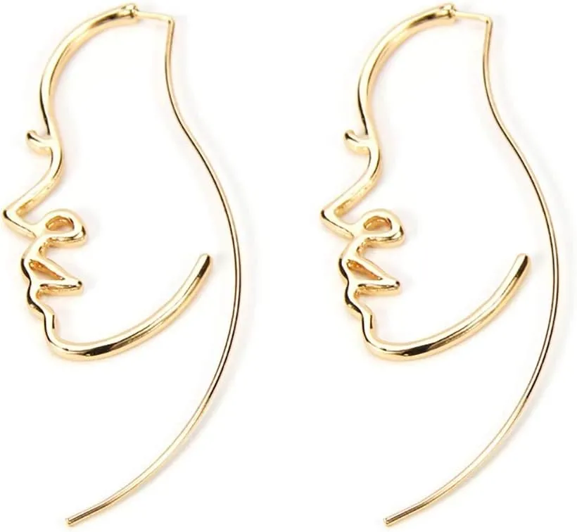 Hollowed out face drop earrings for women gold plated punk earrings Jewelry (gold)