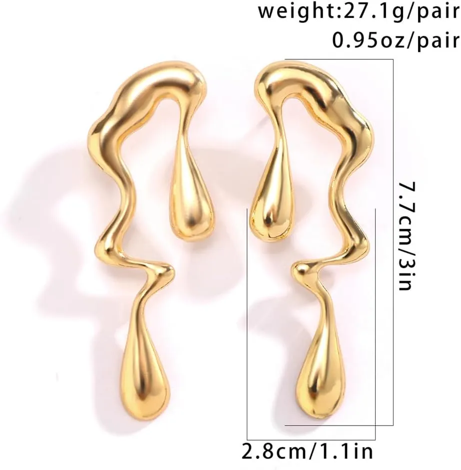 Irregular WaterDrop Earrings Melted Liquid Asymmetrical Drop Earrings for Women Embrace Minimalist Statement Earrings Jewelry