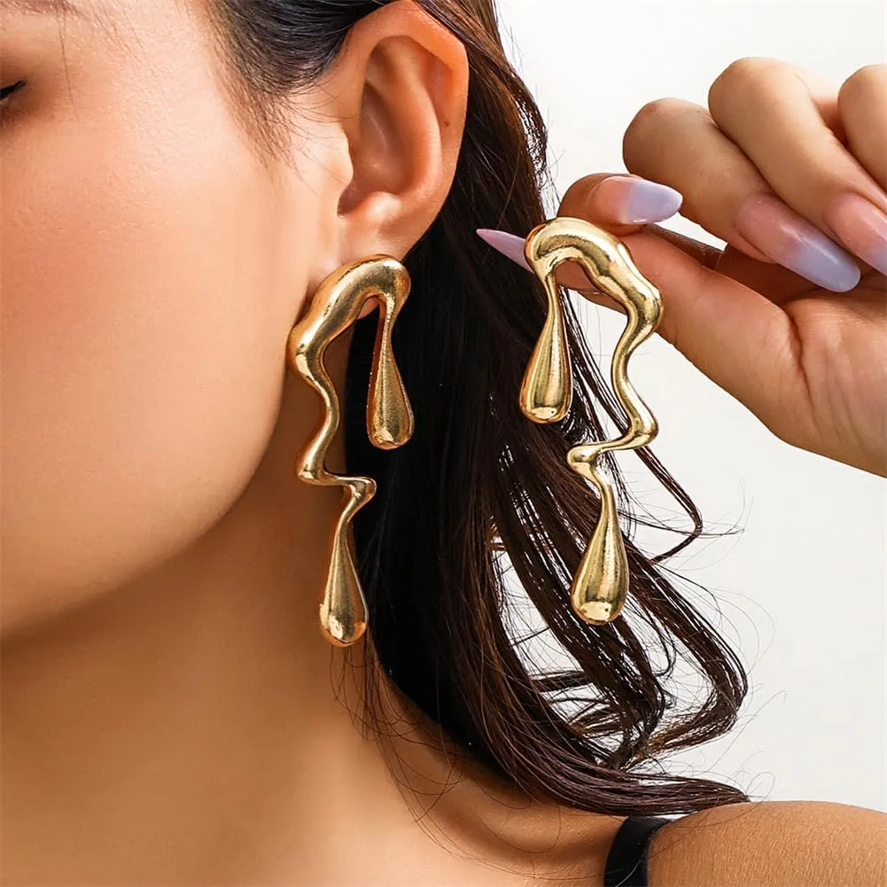 Irregular WaterDrop Earrings Melted Liquid Asymmetrical Drop Earrings for Women Embrace Minimalist Statement Earrings Jewelry