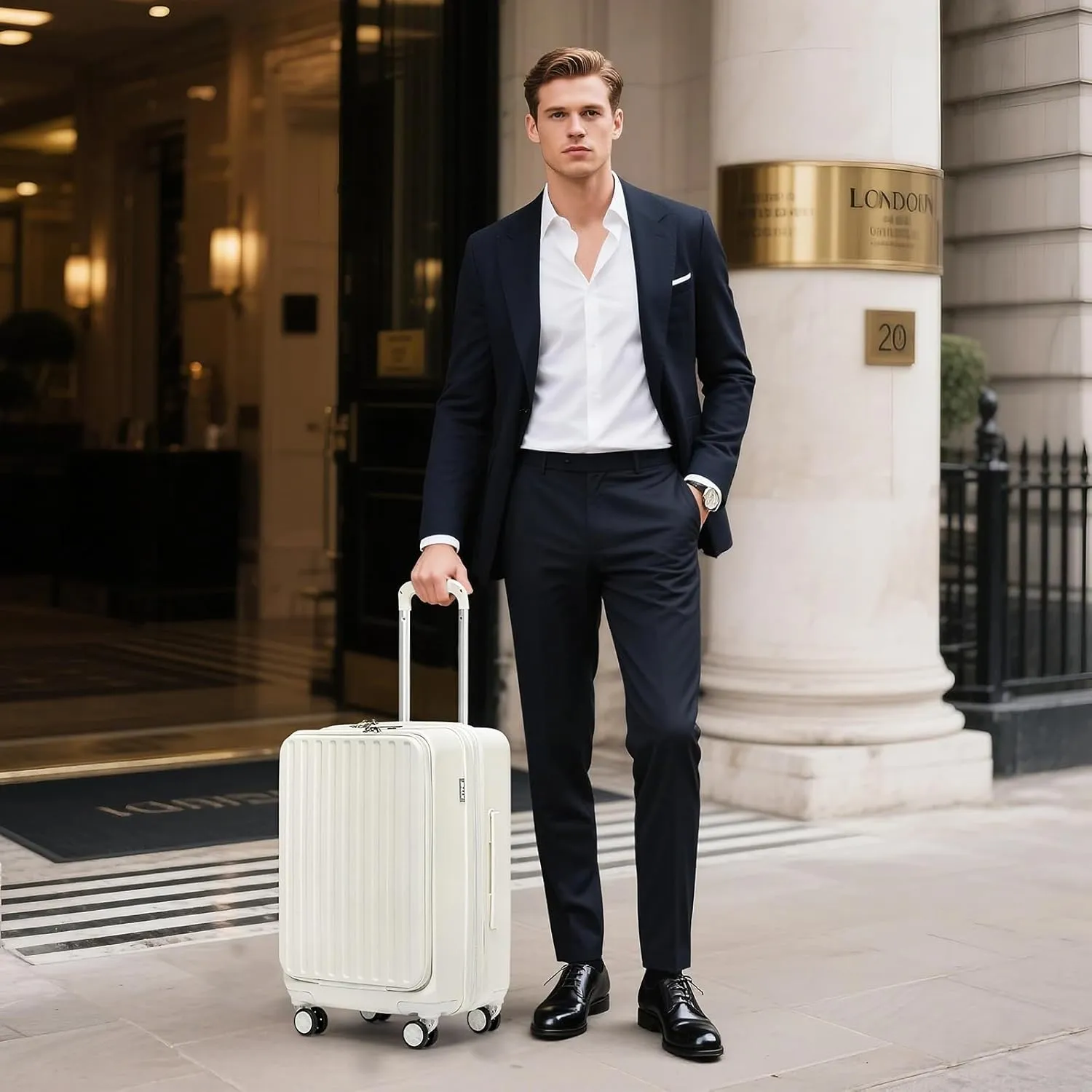 KYME Hardside Carry On Luggage with Laptop Compartment (White, Carry-On 20 Inch)