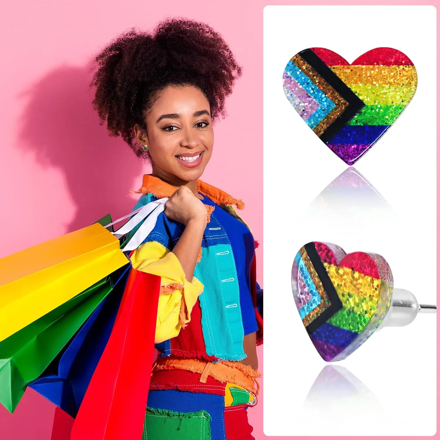 LGBTQ  Rainbow Heart Pride Earrings for Women Men Acrylic LGBT Progress Flag Heart Earrings Bisexual Trans Nonbinary Lesbian Pansexual Rainbow Pride Jewelry Accessories
