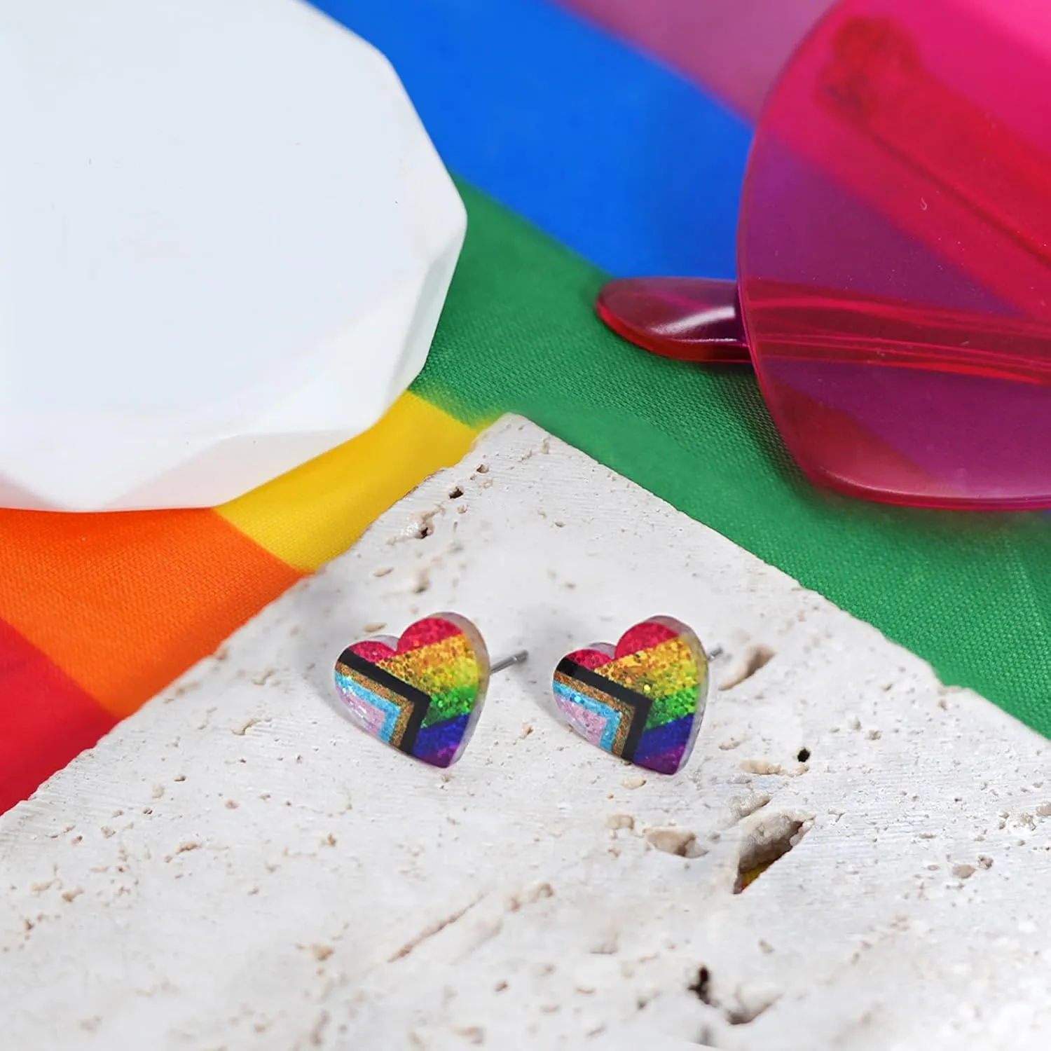 LGBTQ  Rainbow Heart Pride Earrings for Women Men Acrylic LGBT Progress Flag Heart Earrings Bisexual Trans Nonbinary Lesbian Pansexual Rainbow Pride Jewelry Accessories