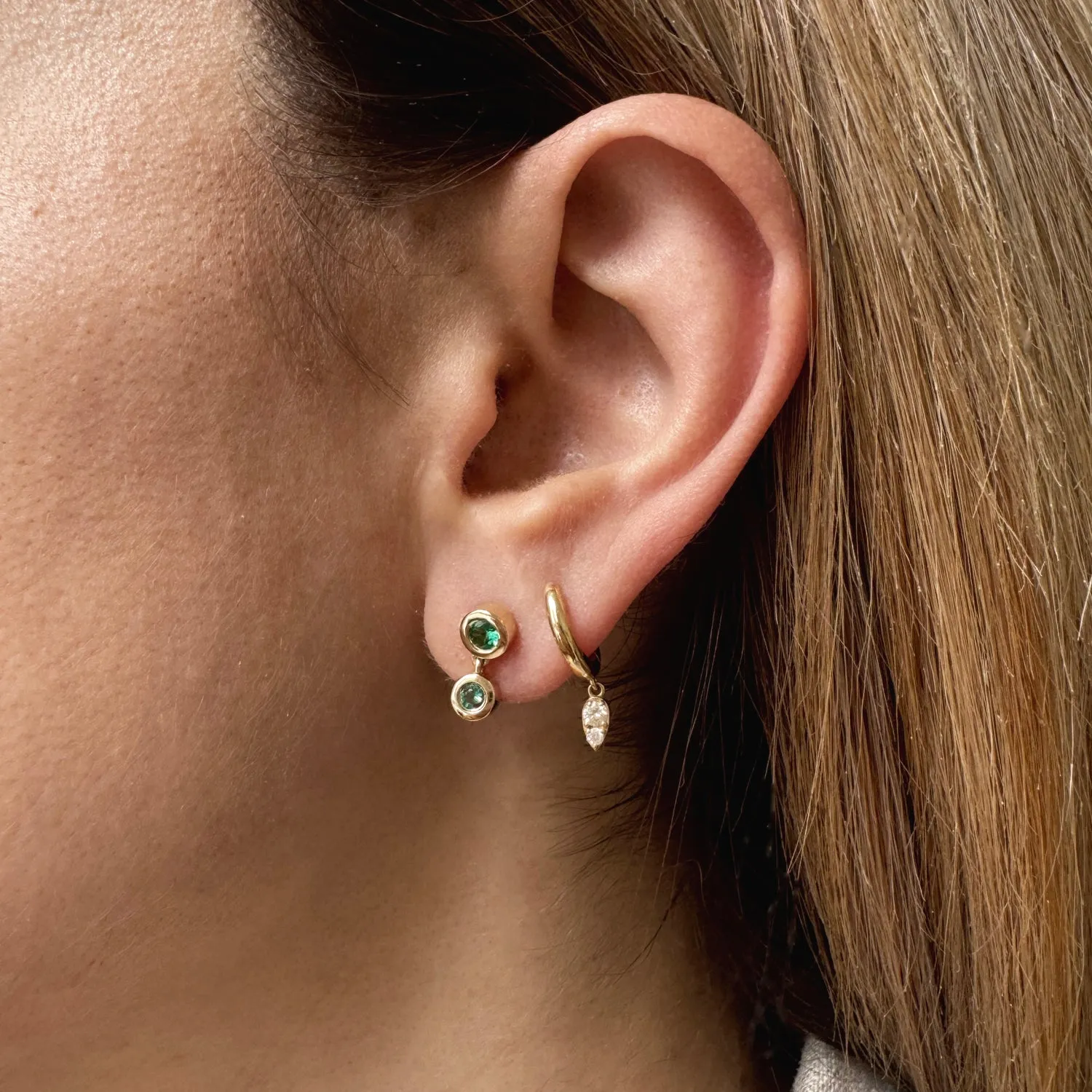 Linked Emerald Duo Studs