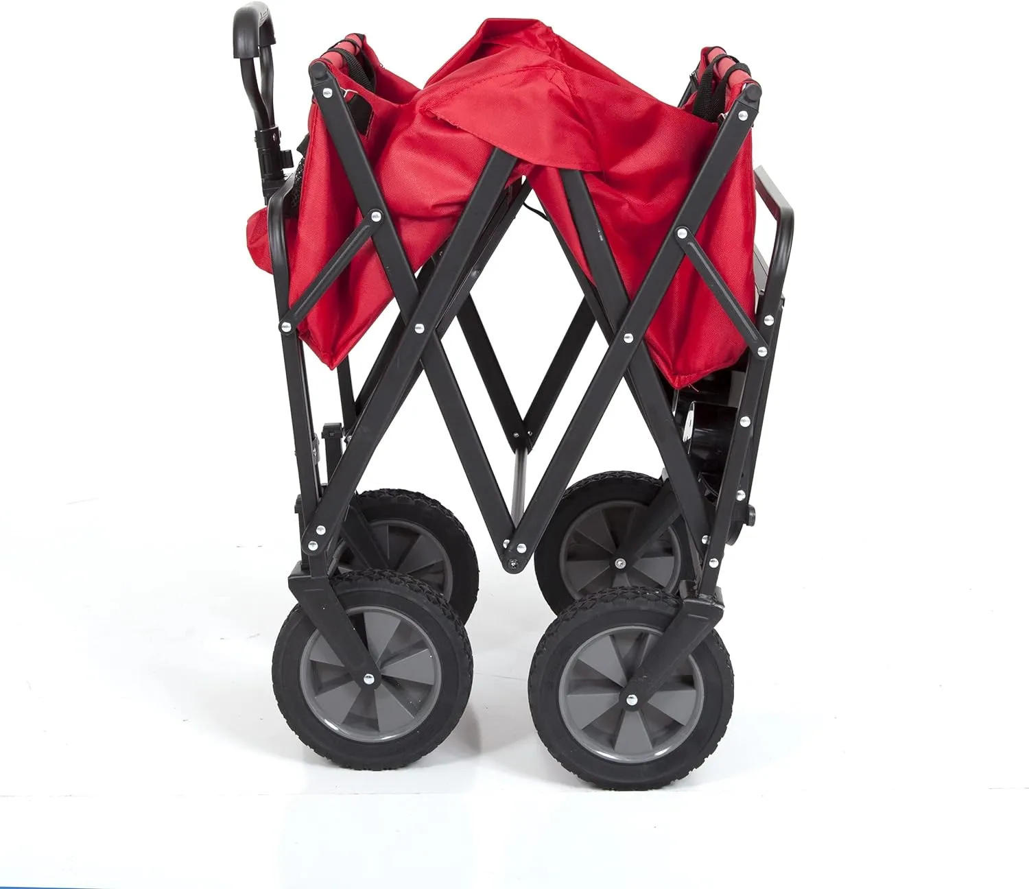 MACSPORTS Collapsible Outdoor Utility Wagon with Folding Table and Drink Holder, Bright Red