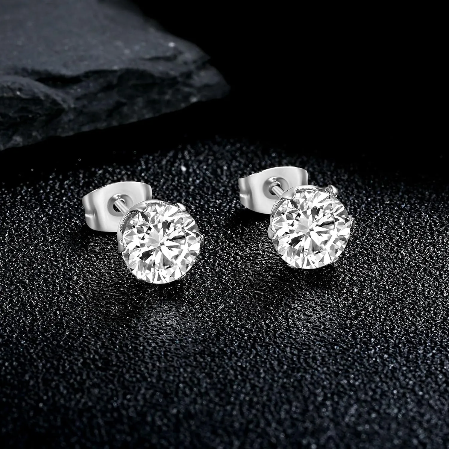 MDFUN 6 Pairs Stud Earrings Sets 3-8MM 18K Gold Plated Round 5A  Cubic Zirconia Earrings Hypoallergenic CZ 6 Prong Ears Jewelry for Women