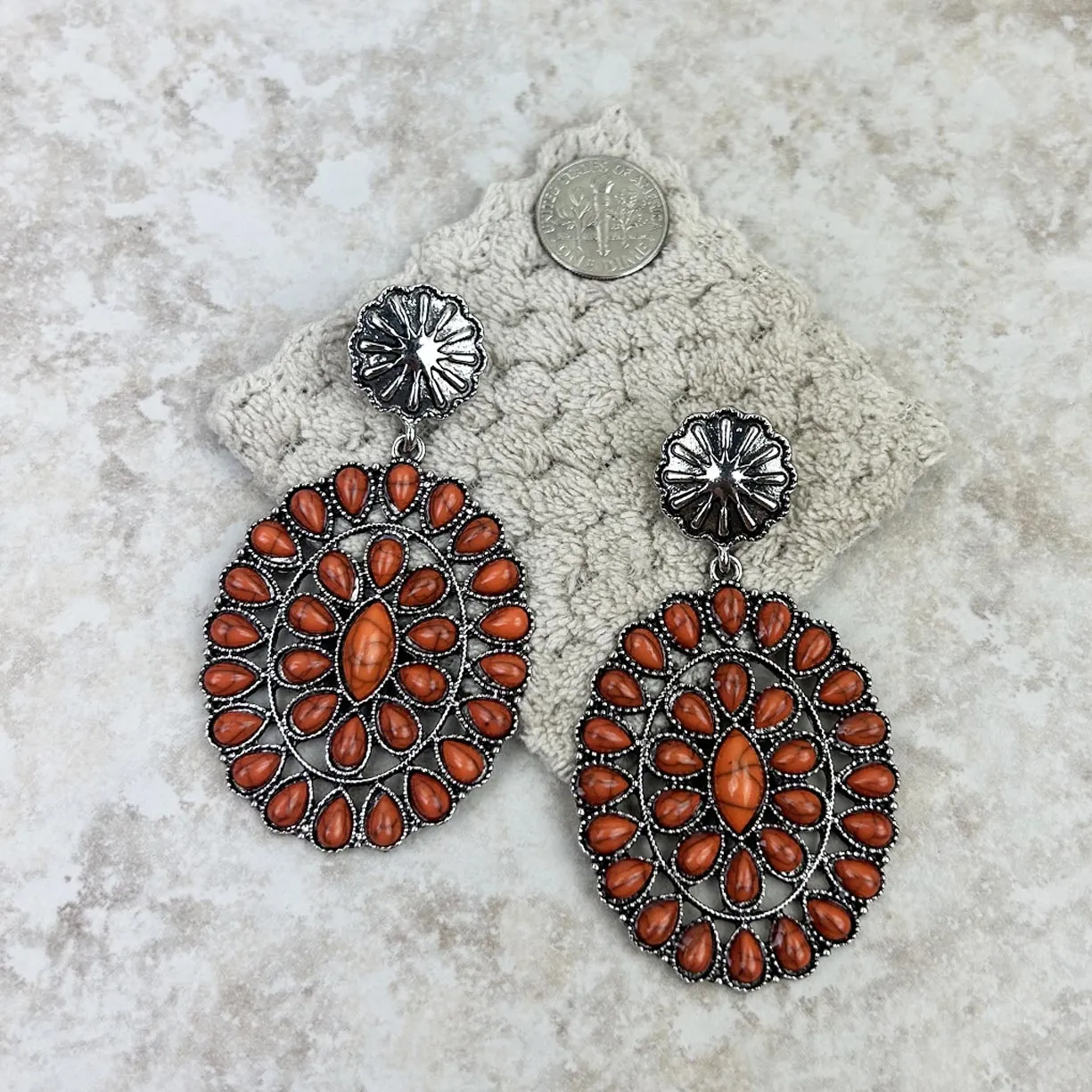 Natural Stone Oval Concho Earrings