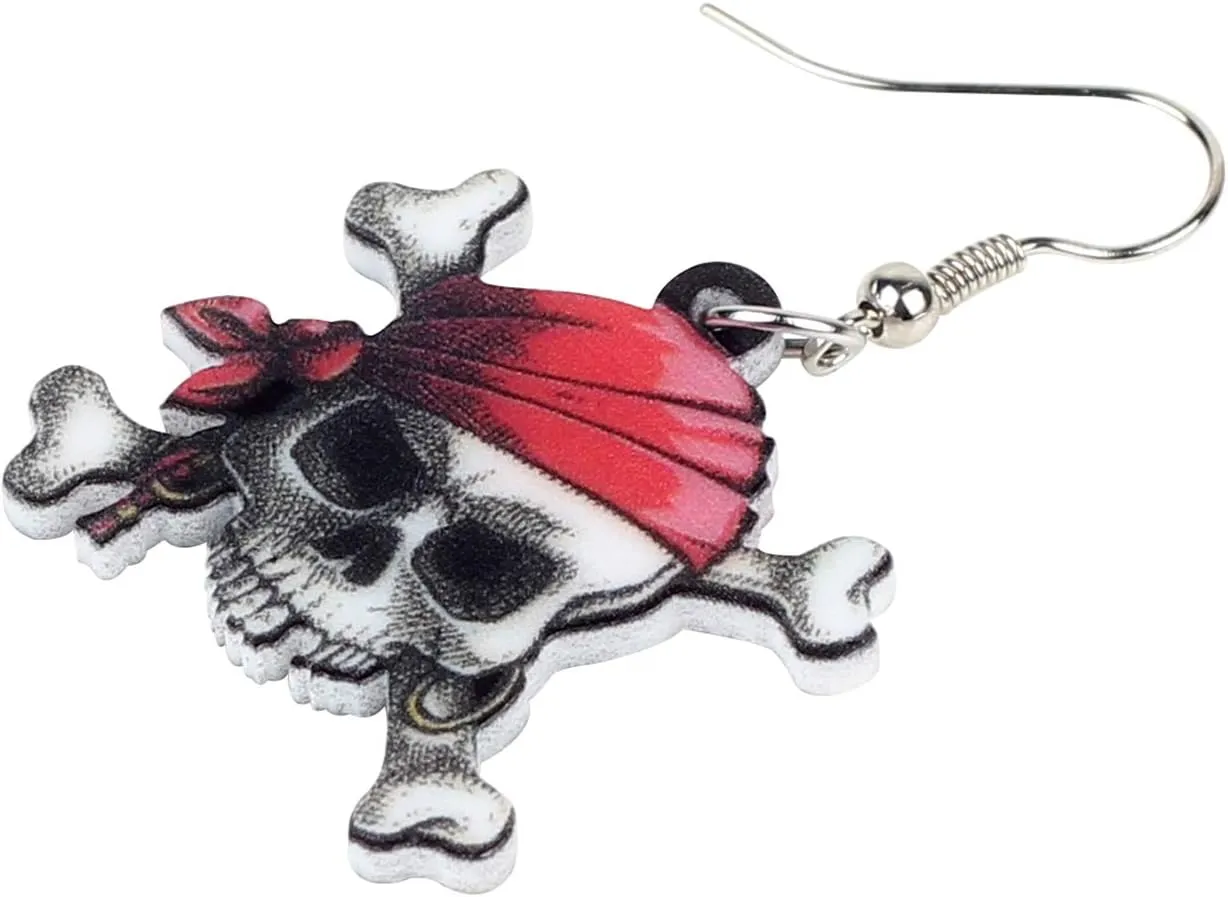 NEWEI Acrylic Halloween Pirate Skull Earrings Drop Dangle Accessories Charms Jewelry for Women Gifts