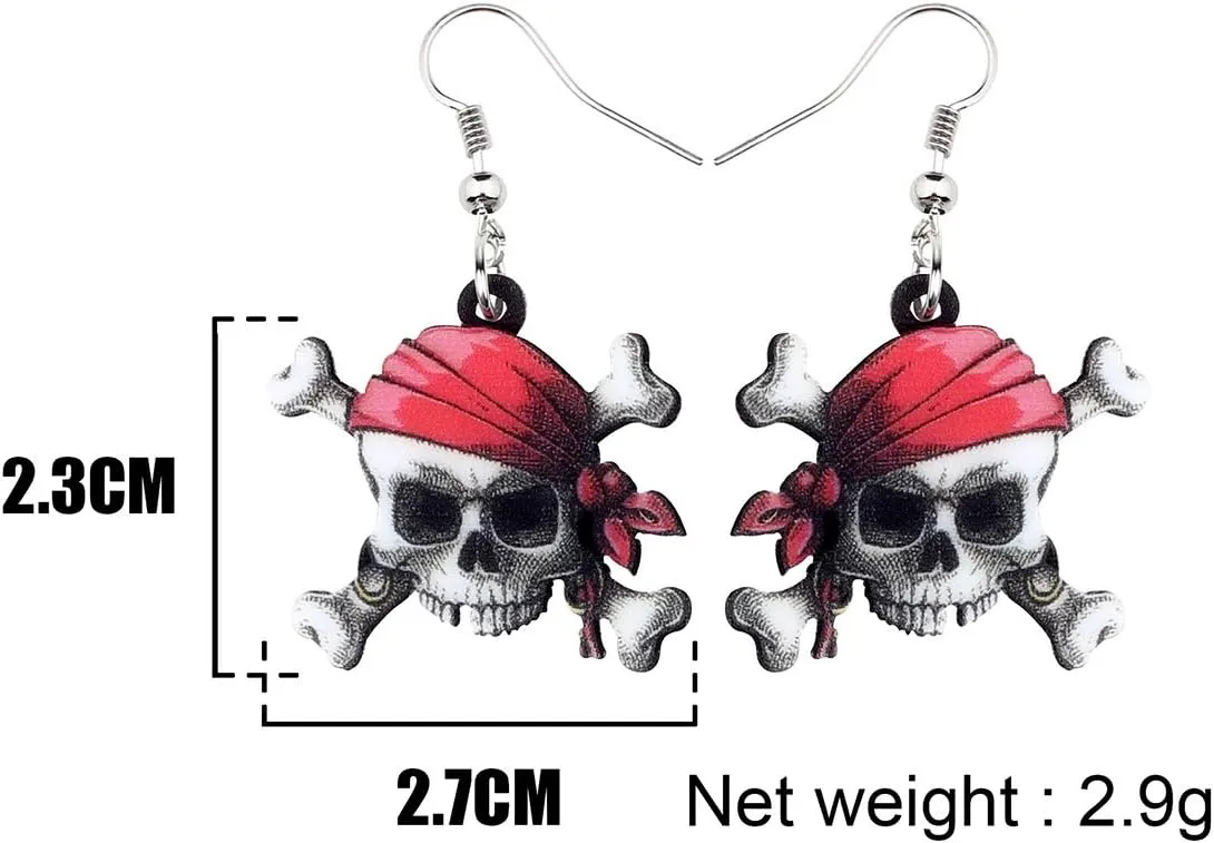 NEWEI Acrylic Halloween Pirate Skull Earrings Drop Dangle Accessories Charms Jewelry for Women Gifts