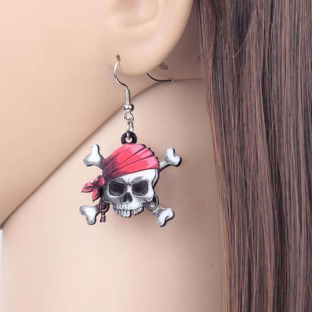 NEWEI Acrylic Halloween Pirate Skull Earrings Drop Dangle Accessories Charms Jewelry for Women Gifts